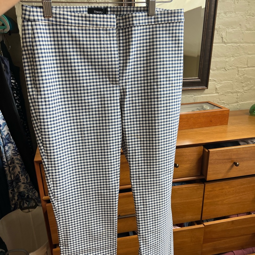 Theory Gingham Blue Checkered Pants, Size 2 - Barely Worn
